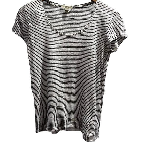 Burberry Brit Black and White Striped 100% Linen Short Sleeve Top Sz XS - Picture 1 of 8